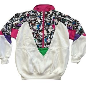 Vintage 90’s Pullover LAVON Cheerful Corp Abstract Funky 1/2 Zip Women’s Large